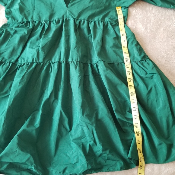 ZARA Green Voluminous Tiered Babydoll Taffetta Mini Dress - Picture 10 of 13
